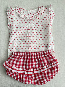 Red check bloomer set