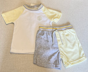 "Vinnie" lemon/grey Terry towelling shorts set