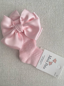 Pink satin bow socks